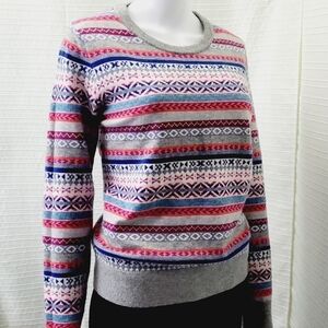 FAIR ISLE Sweater Merino Wool Alpine Ski Theme Crewneck Size L